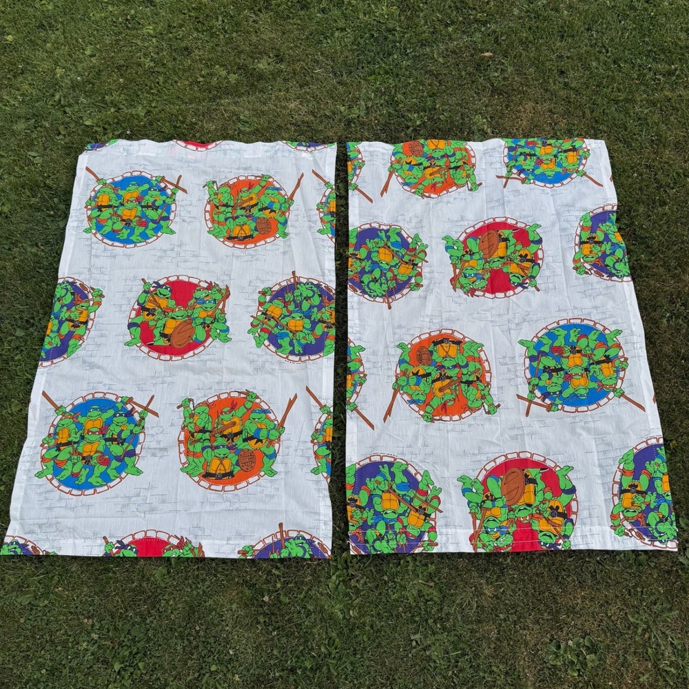 The Bibb Company TMNT Curtains 40x69 White 1990 Vintage Ninja Turtles Set of 2